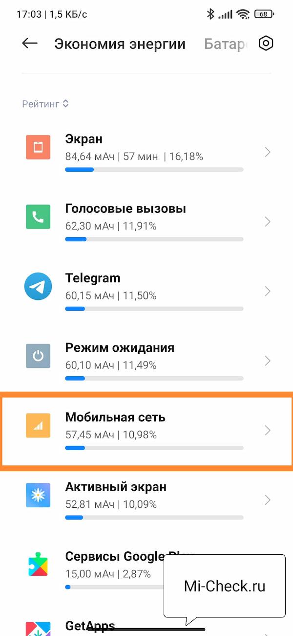 Потребление энергии мобильной сетью Xiaomi