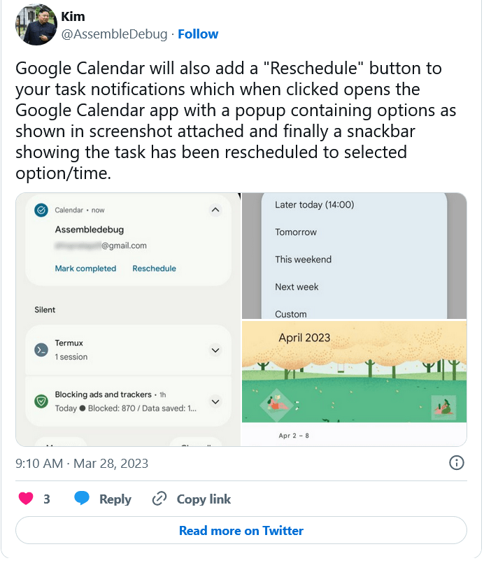 Новая опция быстрого действия для Google Задач, которая перенесёт задачу на более позднее время