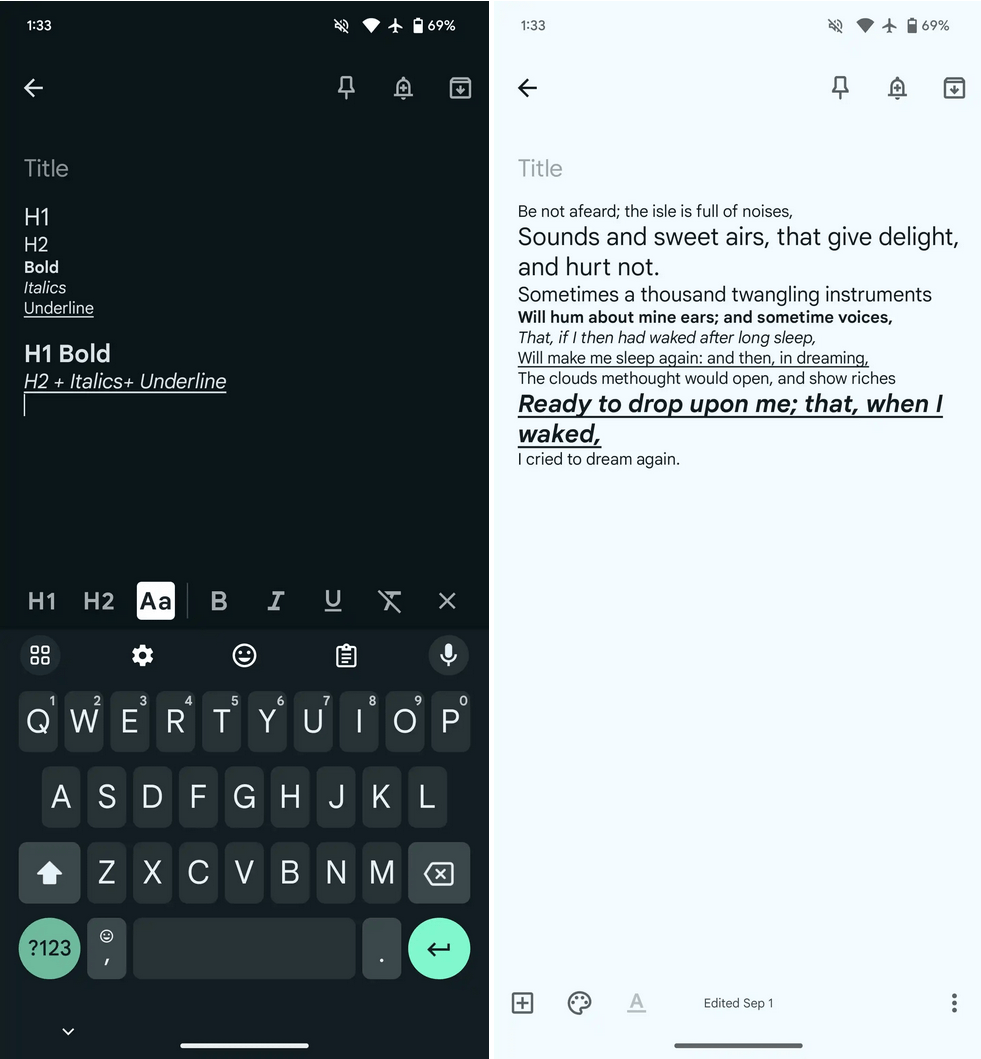 Google Keep получил форматирование текста