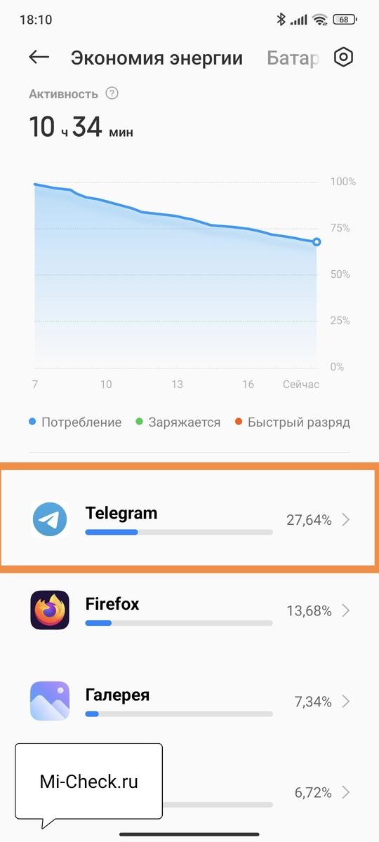 Статистика потребления батареи в MIUI 14