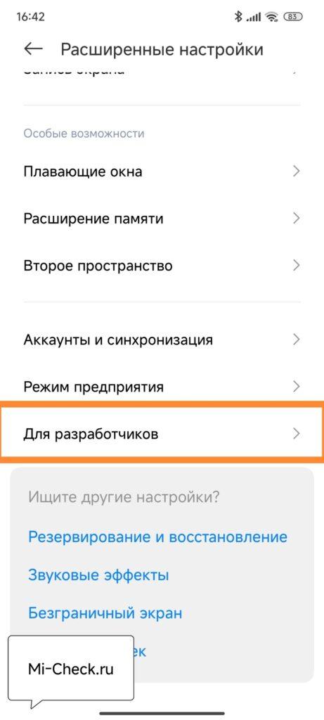 Меню для разработчиков в HyperOS