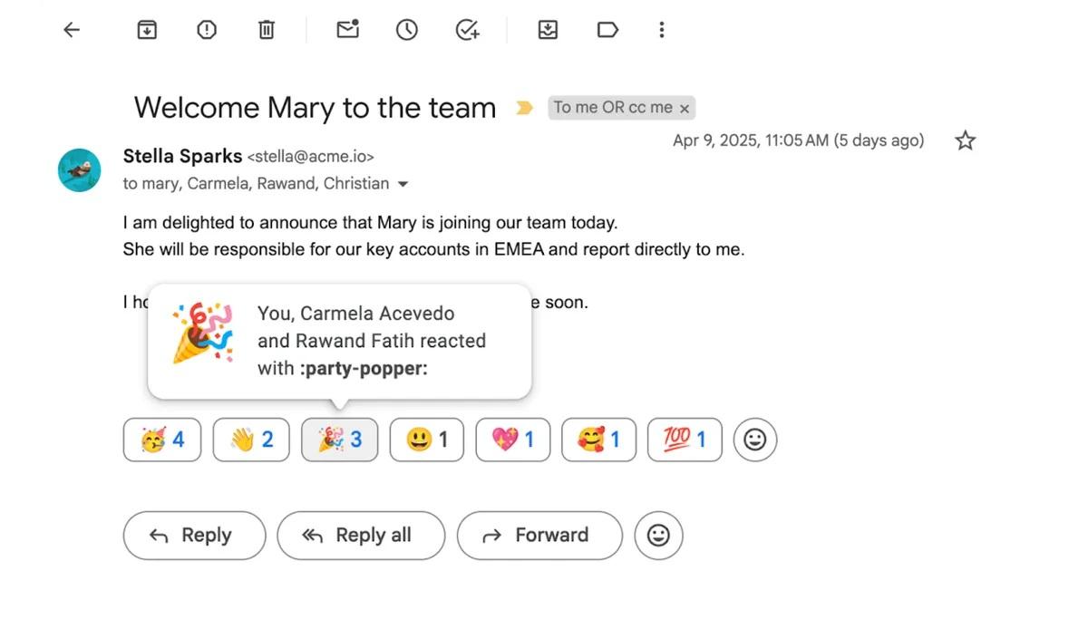 Как работают реакции в Gmail