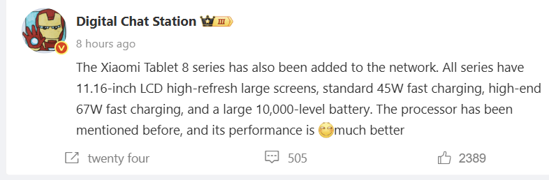 Digital Chat Station о планшете Xiaomi Pad 8