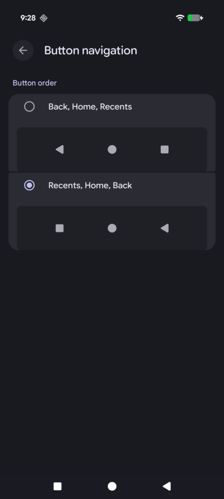 Смена положения кнопок в Android 16 Canary