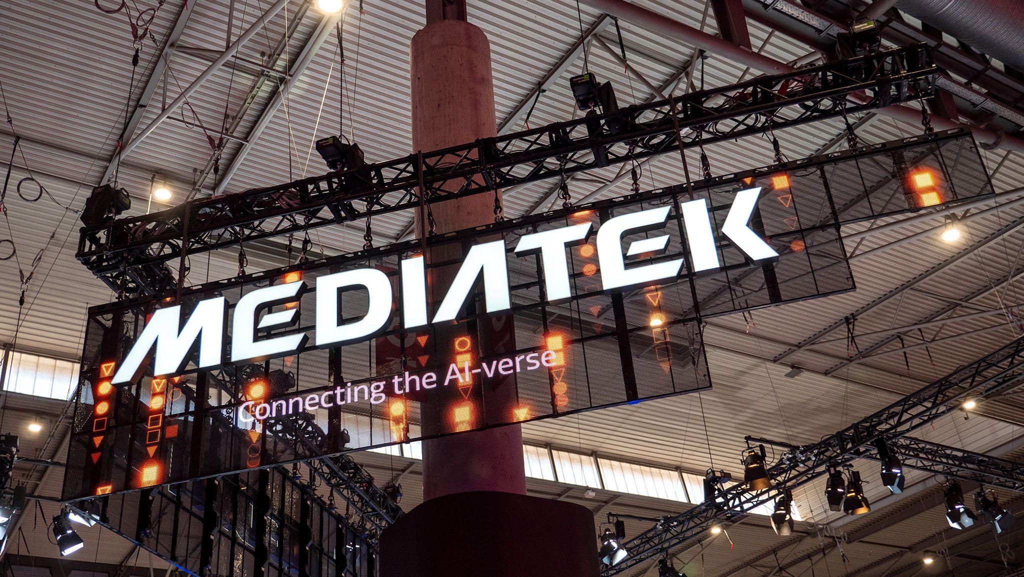 Вывеска MediaTek с слоганом «Connecting the AI-verse»