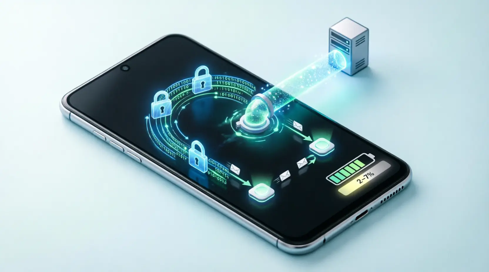 Схема потребления ресурсов смартфоном при работе VPN: шифрование данных, туннель, перенаправление трафика