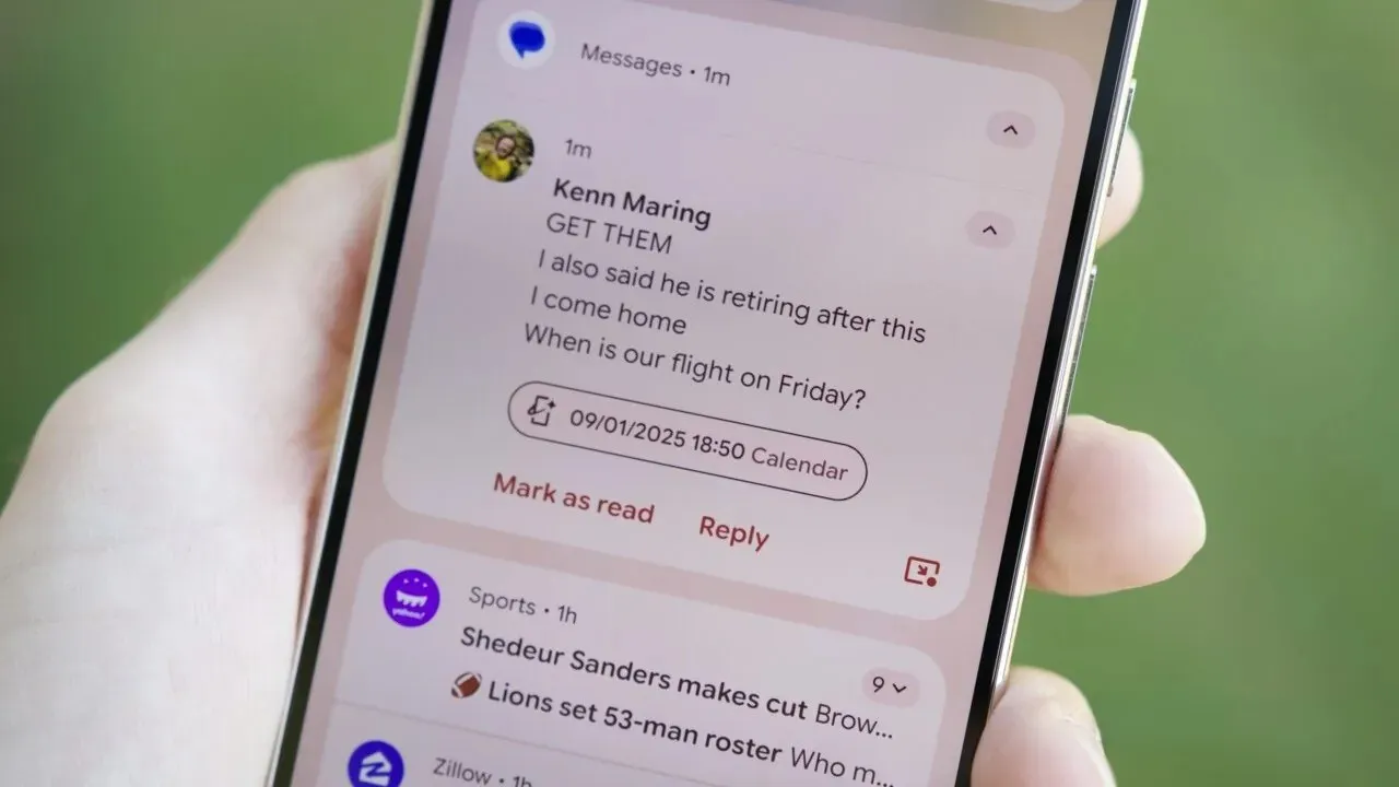 контекстные подсказки Android в уведомлении Google Messages