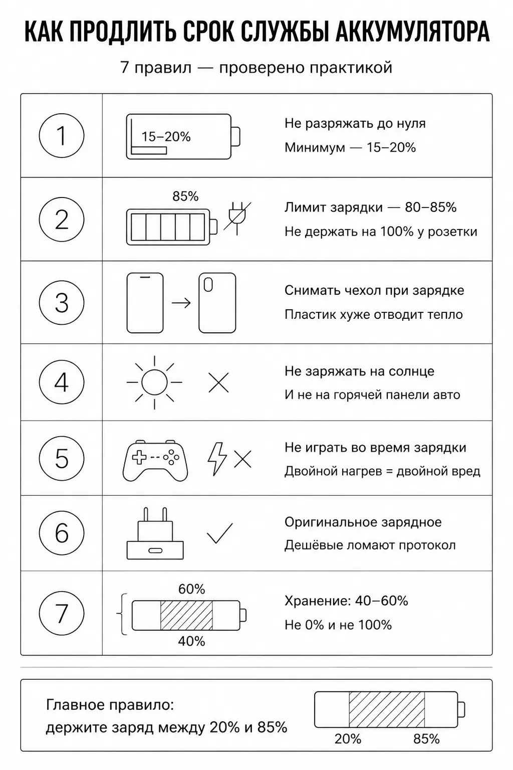 чеклист семь правил как продлить срок службы аккумулятора смартфона