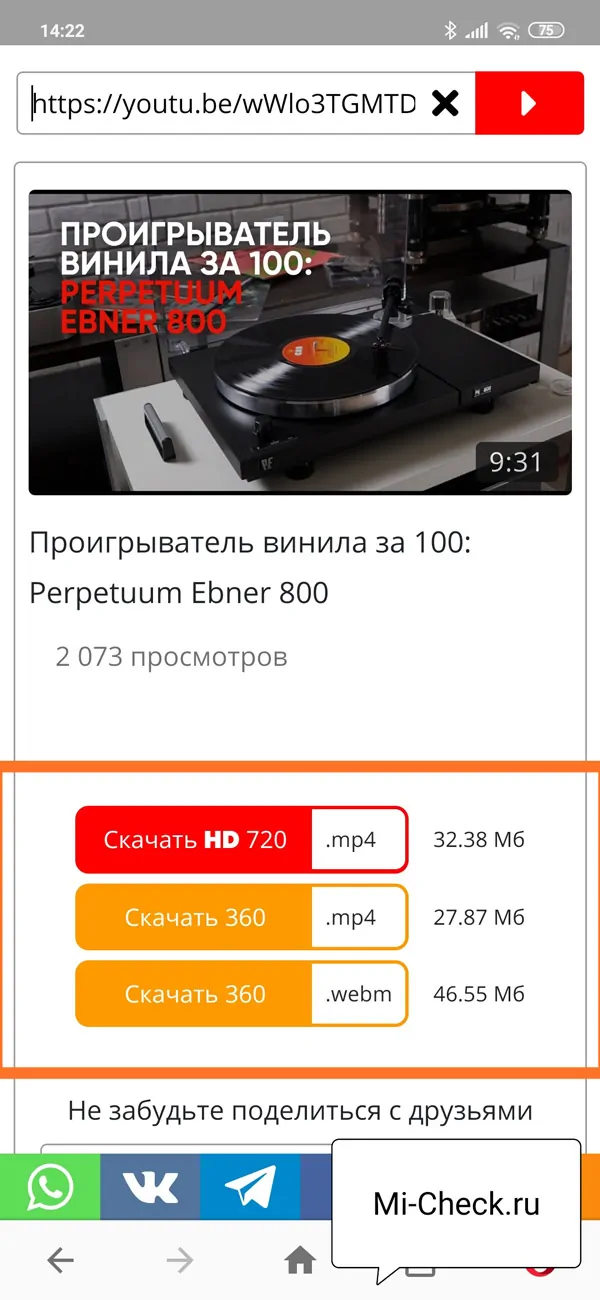 Варианты сохранения YouTube видео с помощью сайта 220youtube в память Xiaomi