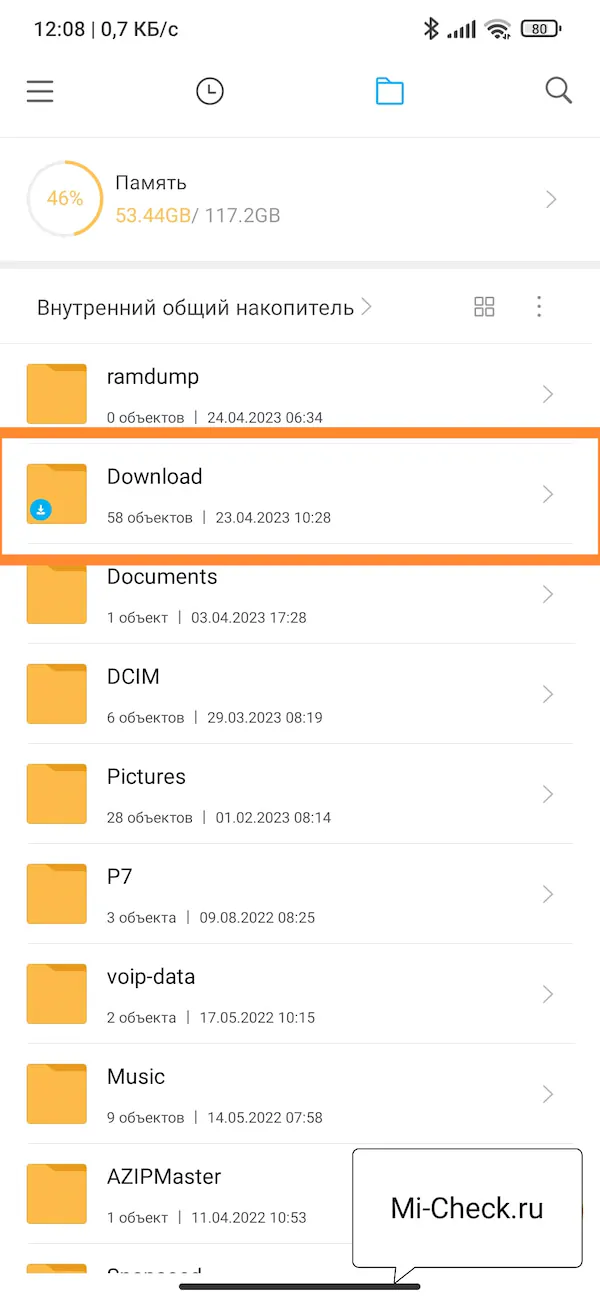 Папка Download в проводнике Xiaomi