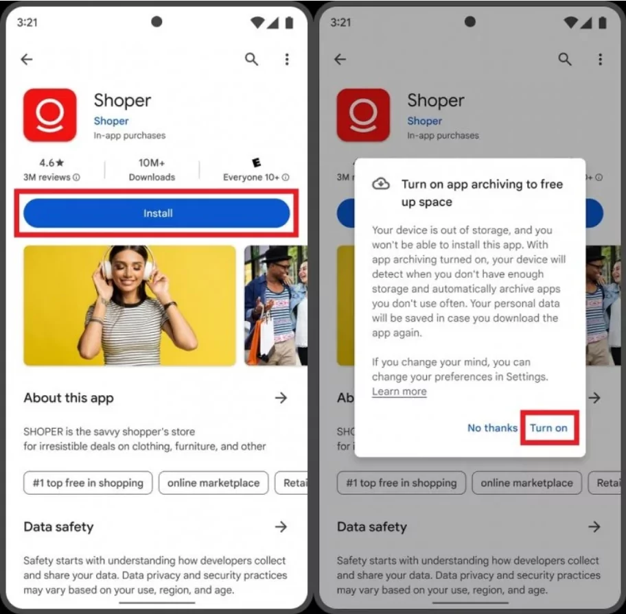 архивация приложений в Google Play