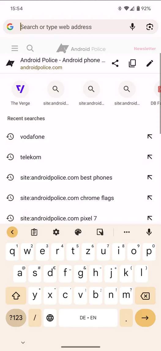 Прозрачная панель навигации в Chrome 114 на Android