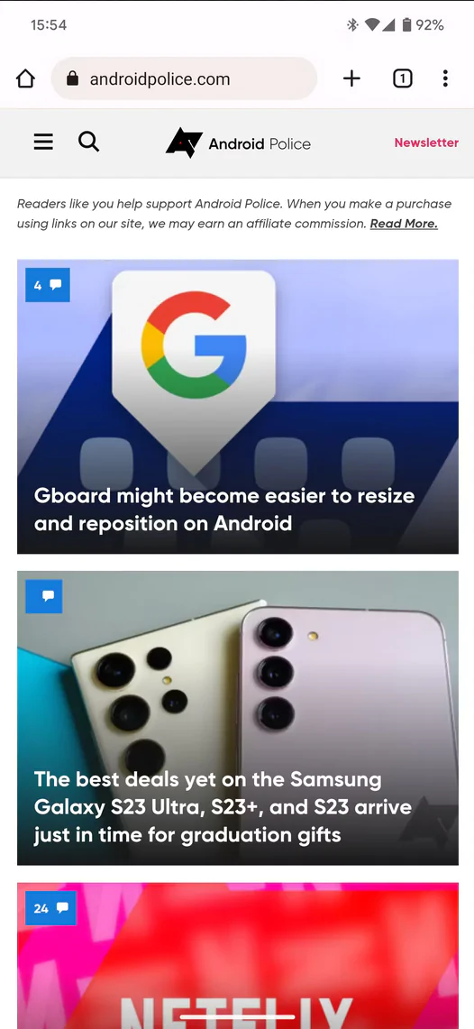 Прозрачная панель навигации в Chrome 114 на Android