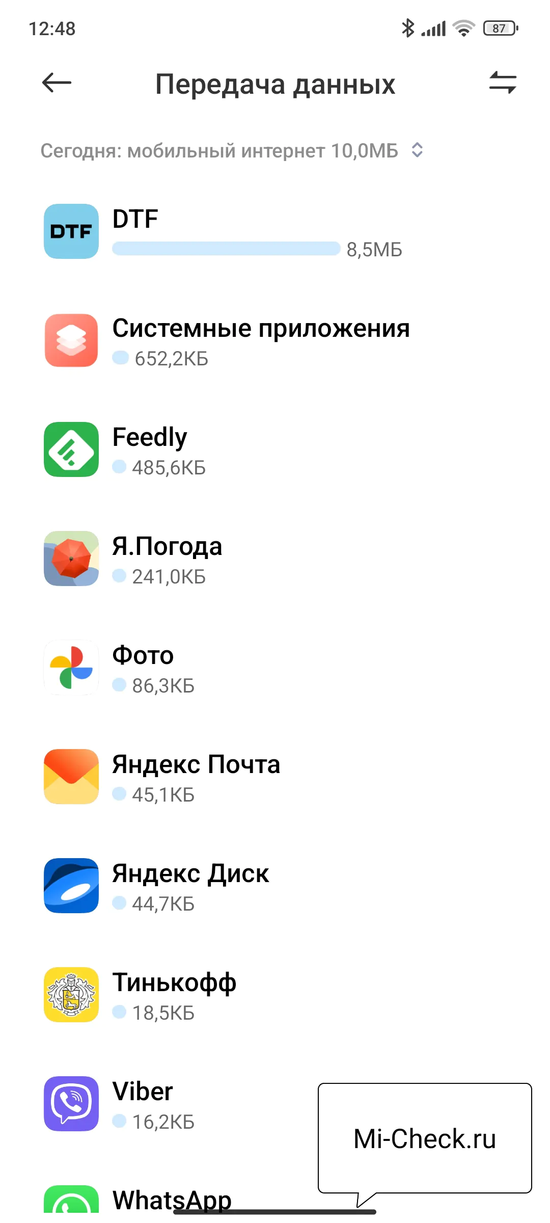 Приложения, потребляющие трафик в MIUI 14 больше всего