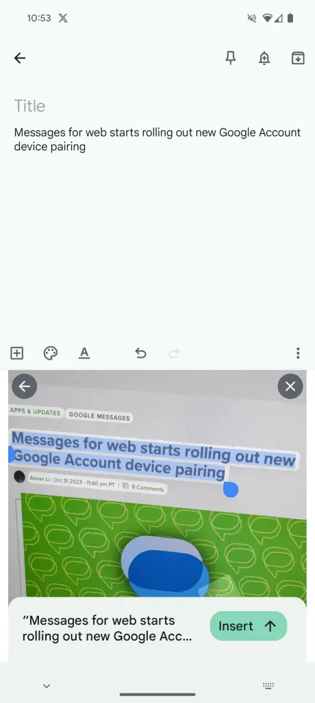 Сканирование текста клавиатурой Gboard