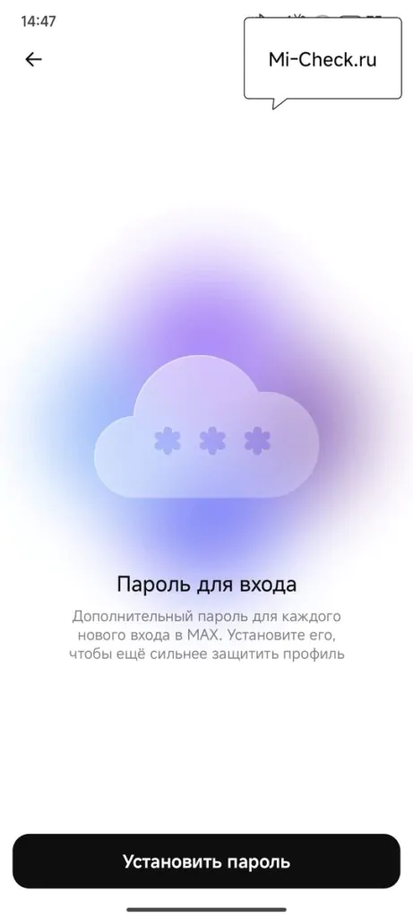 Создать пароль для входа в Max