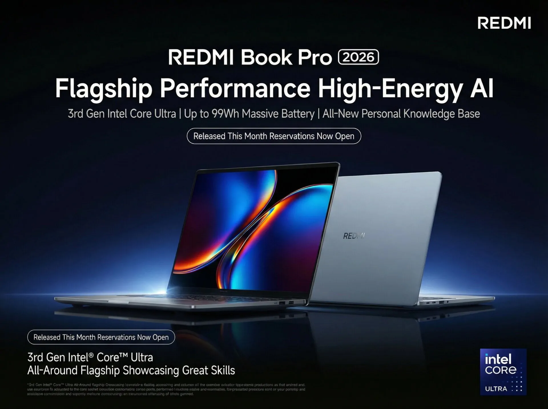 Redmi Book Pro 2026 ноутбук с Intel Core Ultra X7 358H и батареей 99Wh — официальный анонс